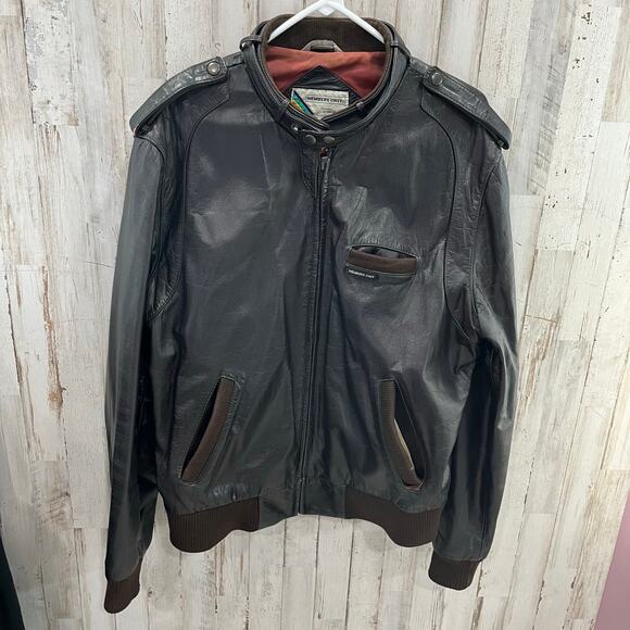 Members Only Leather Jacket Mens 44 Black Pilot Motorcycle 80s Size 44 Vintage - Picture 1 of 15